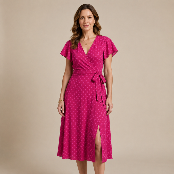 Freda – Polka Dot Wrap Midi Dress