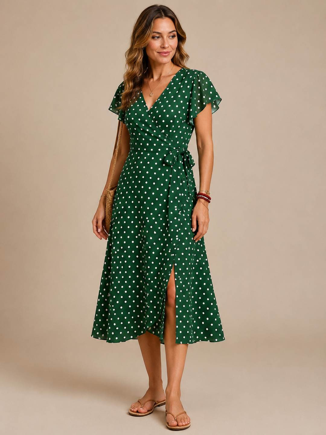 Freda – Polka Dot Wrap Midi Dress