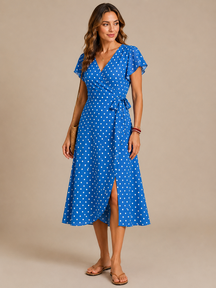 Freda – Polka Dot Wrap Midi Dress