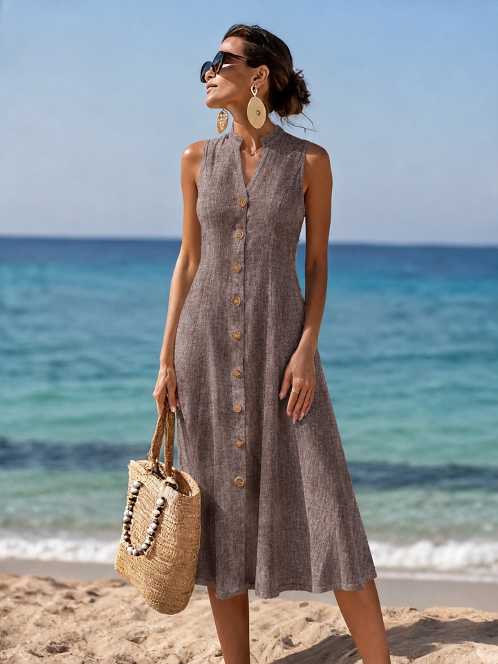 Eileen – Button Front Sleeveless Midi Dress