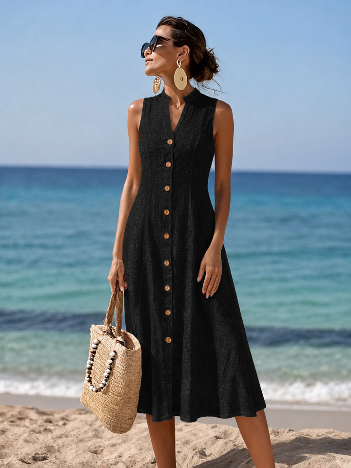 Eileen – Button Front Sleeveless Midi Dress