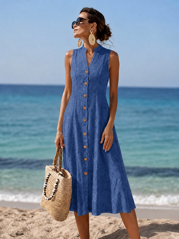 Eileen – Button Front Sleeveless Midi Dress