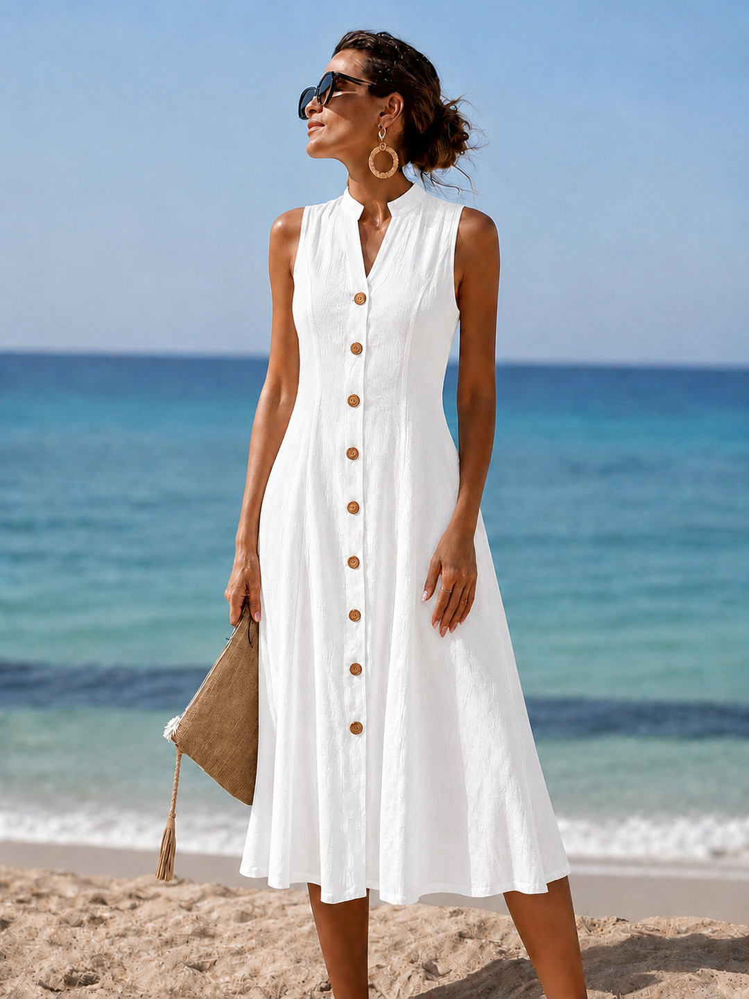Eileen – Button Front Sleeveless Midi Dress