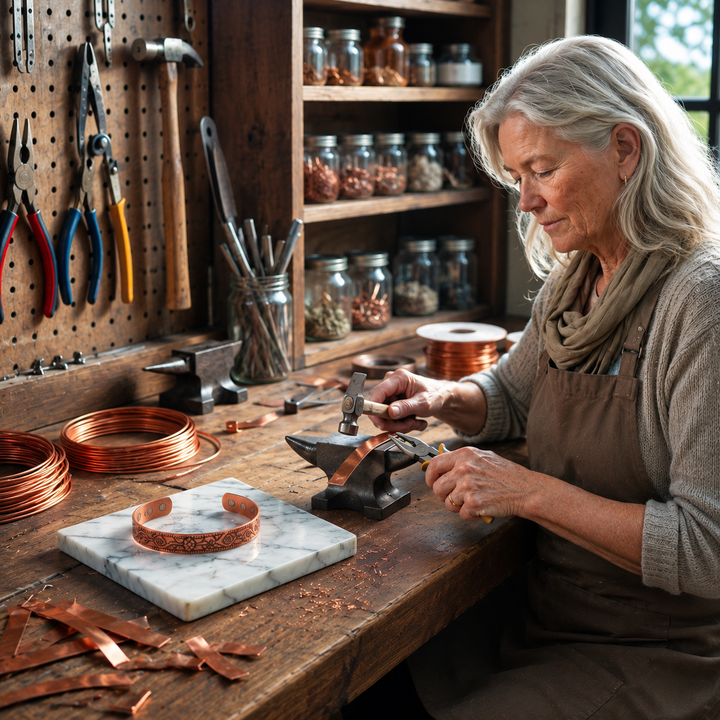 Teresa – Feather Engraved Copper Cuff Bracelet