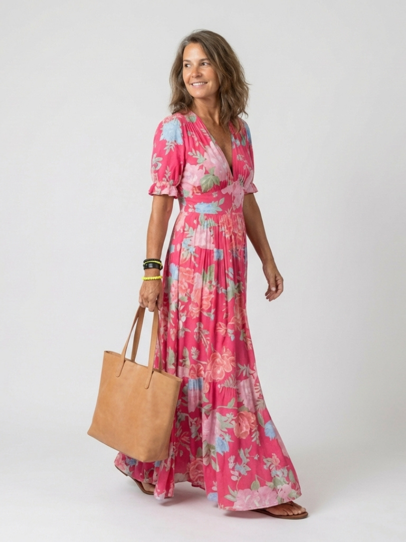 Selina – Sleeveless V-Neck Floral Midi Dress