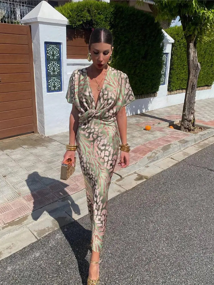 Valentina – Printed Twist Knot Midi Dress