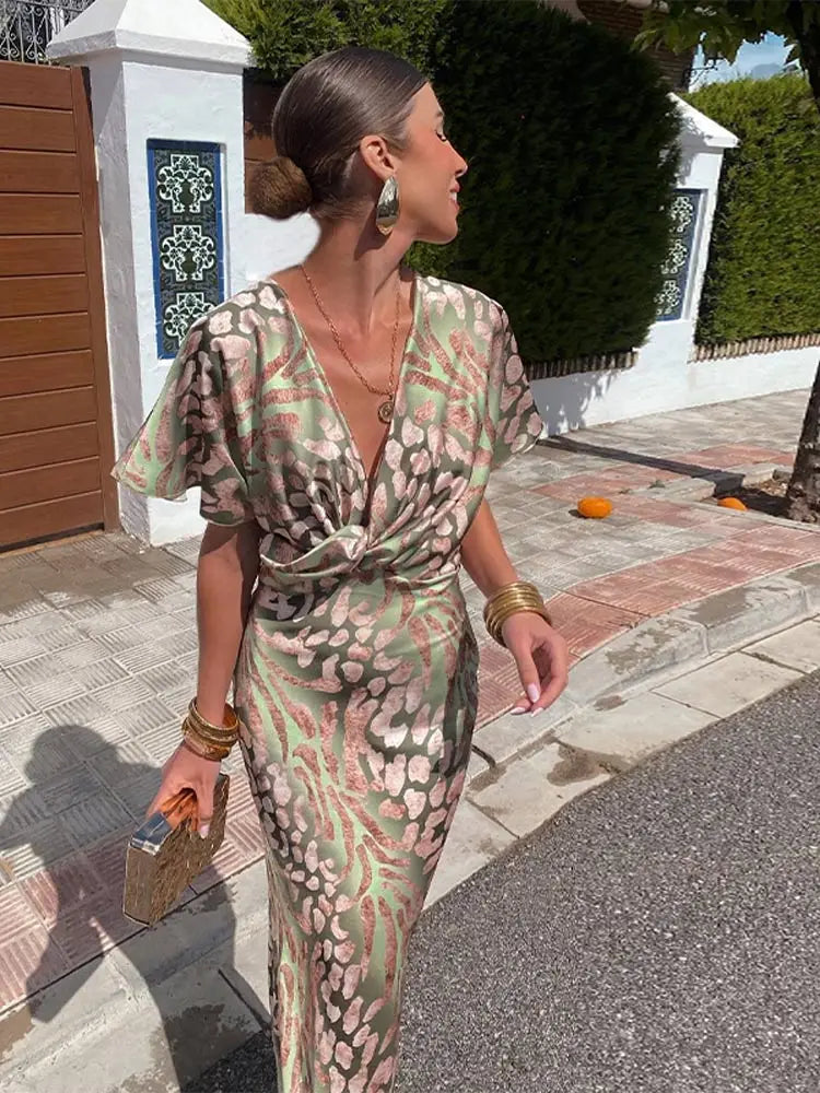 Valentina – Twist Knot Printed Midi Dress