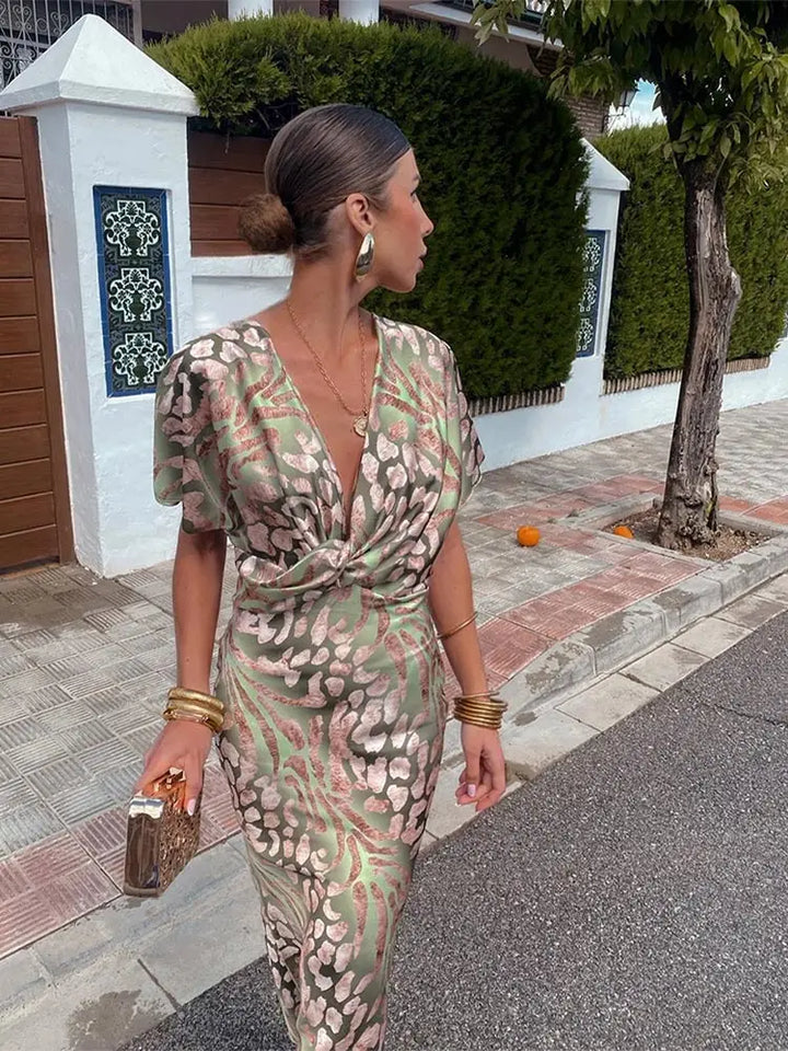 Valentina – Twist Knot Printed Midi Dress