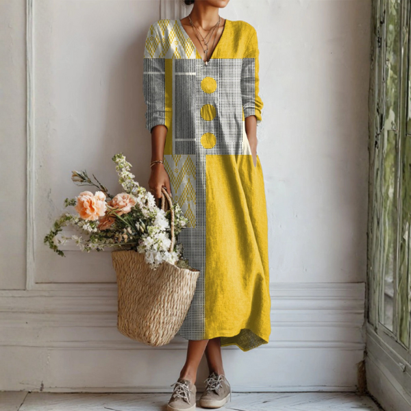 Harriet – Relaxed Linen Maxi Dress with Abstract Print