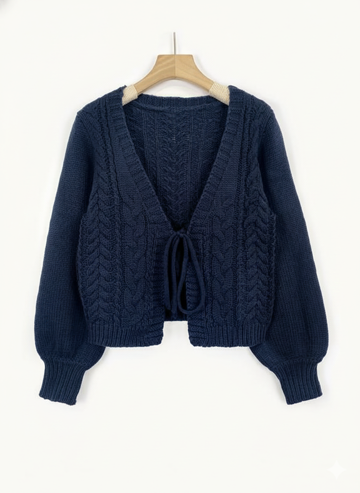 Alicia – Casual Drop Shoulder Tie Front V-Neck Long Sleeve Cardigan