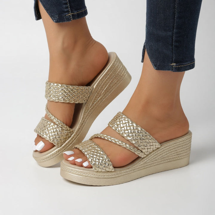 Hilary – Woven Wedge Mule