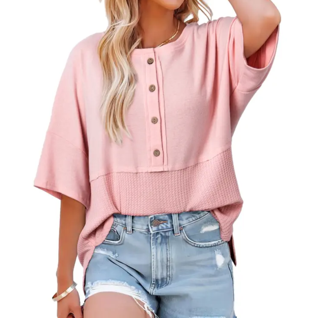 Eileen – Relaxed Waffle Knit Button Blouse