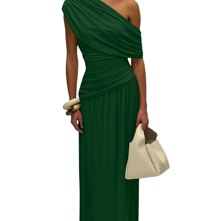 Lynda – Asymmetric Pleated Midi Dress