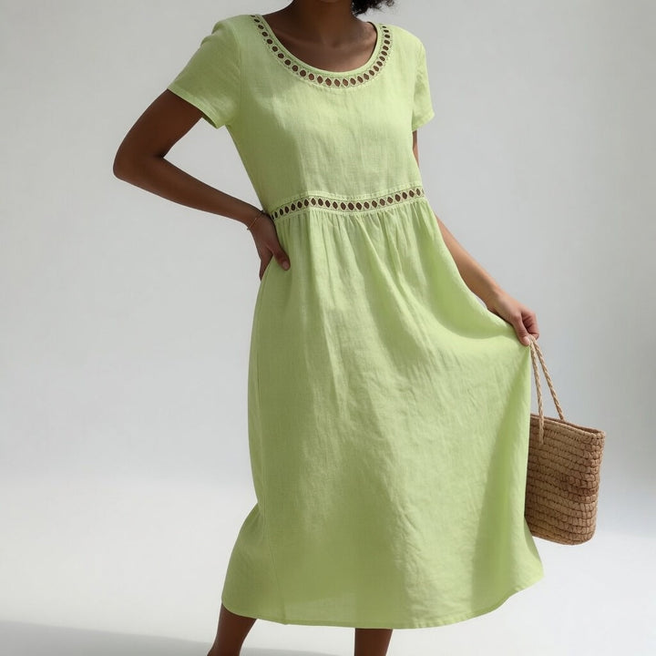 Judith – Linen Midi Dress with Lace Trim