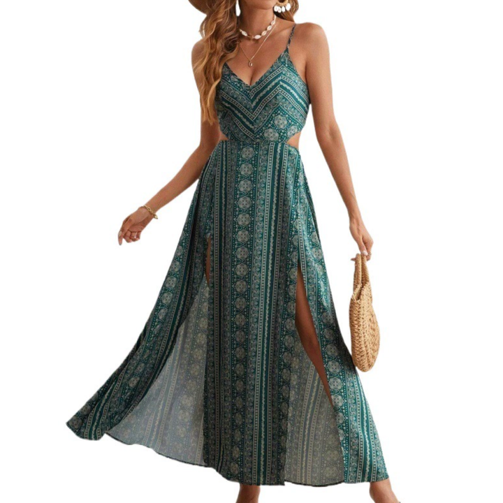 Josie – Boho Print Backless Slit Dress