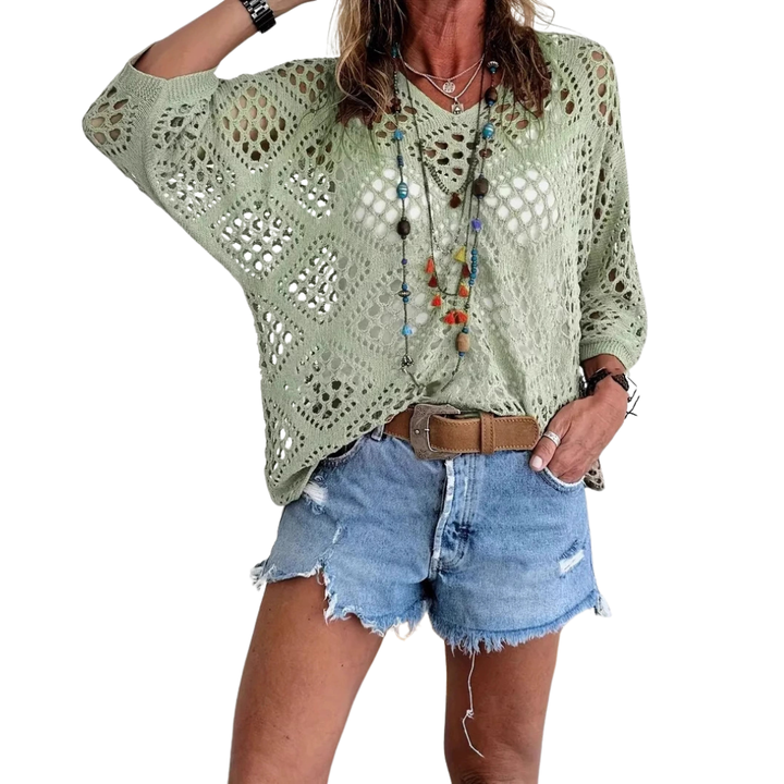 Willa – Boho Diamond Crochet Batwing Top