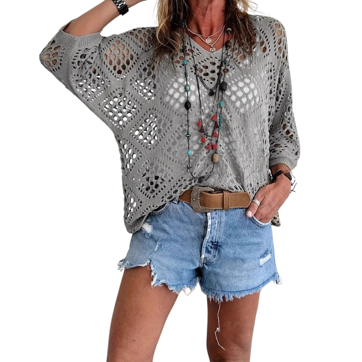 Willa – Boho Diamond Crochet Batwing Top