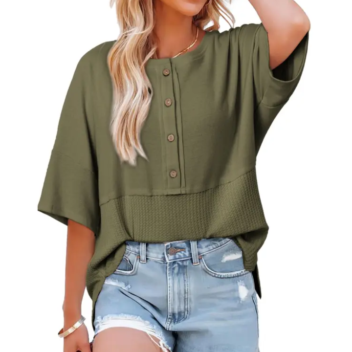Eileen – Relaxed Waffle Knit Button Blouse