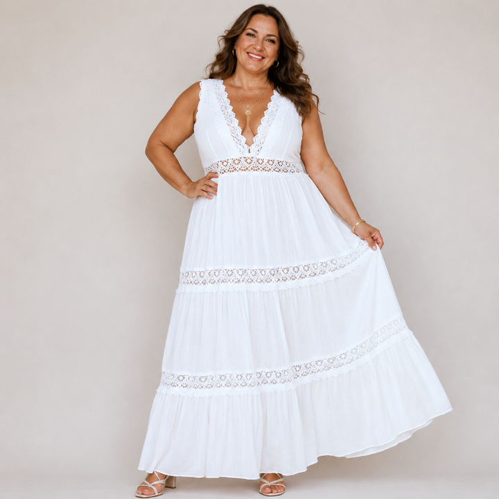 Serena – Lace Trim Boho Maxi Dress