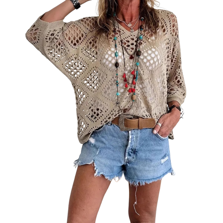 Willa – Boho Diamond Crochet Batwing Top