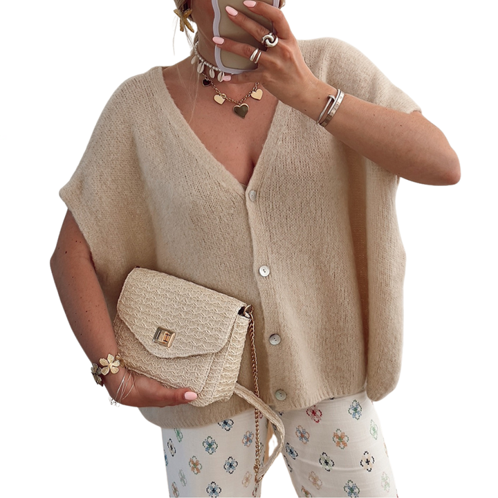 Anthea – Hollow Knit Short Sleeve Cardigan