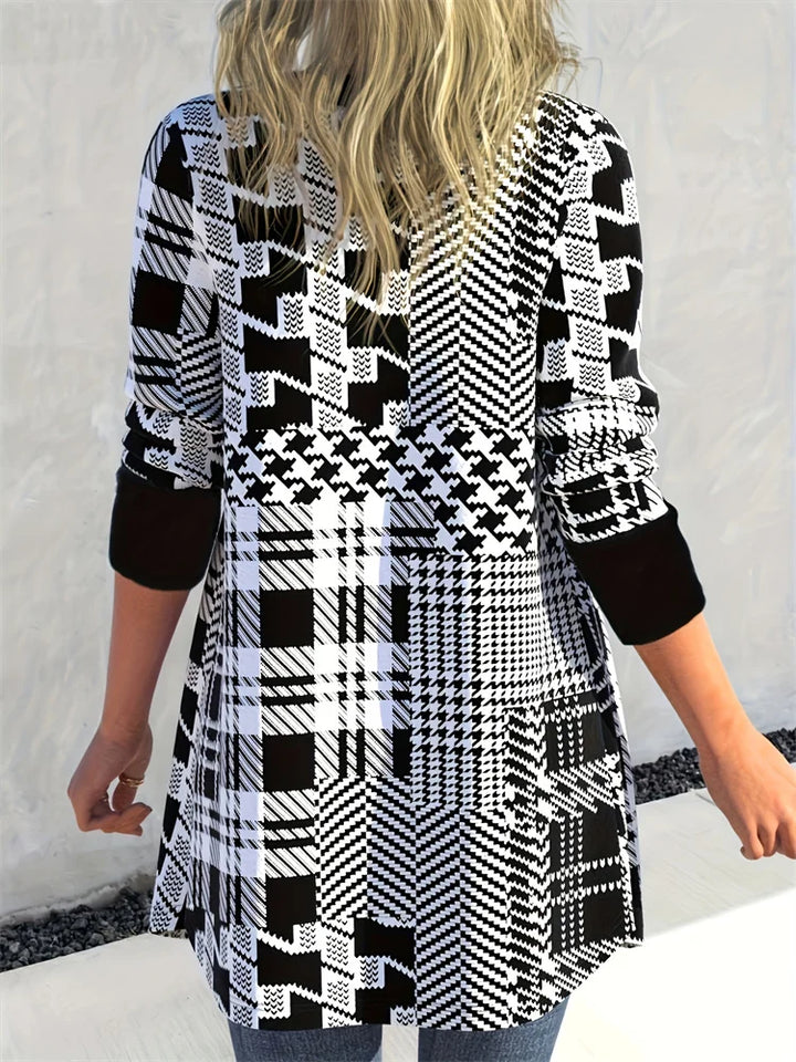 Leona – Sleek Geo-Print Cardigan