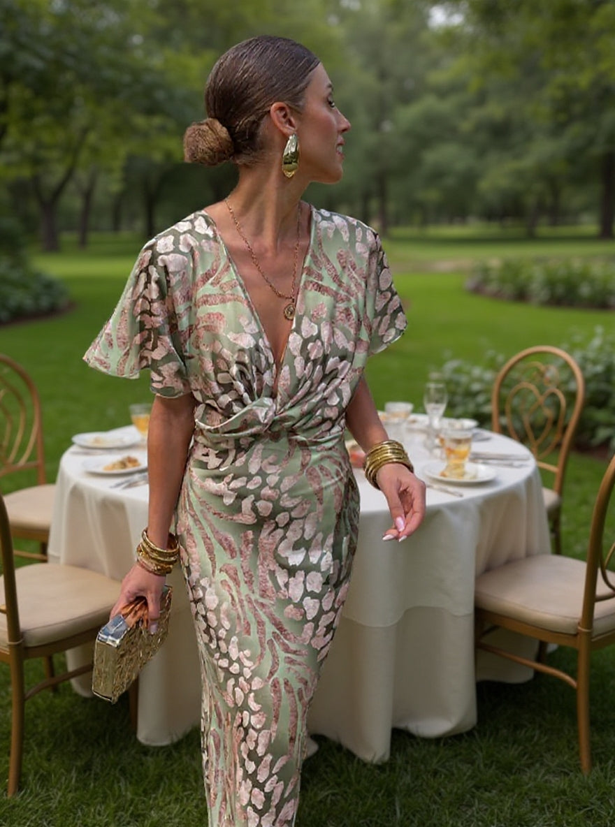 Valentina – Twist Knot Printed Midi Dress