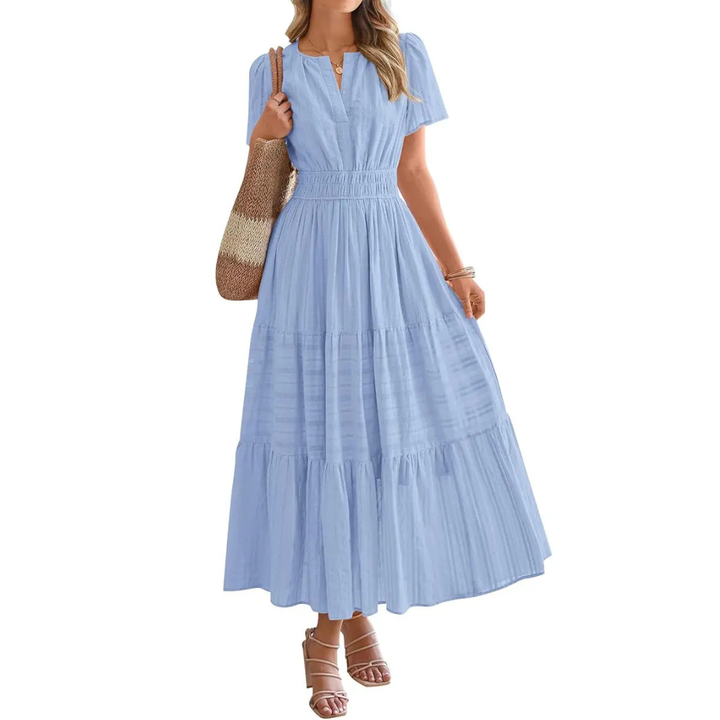 Delia – Flirty V-Neck Puff Sleeve Dress