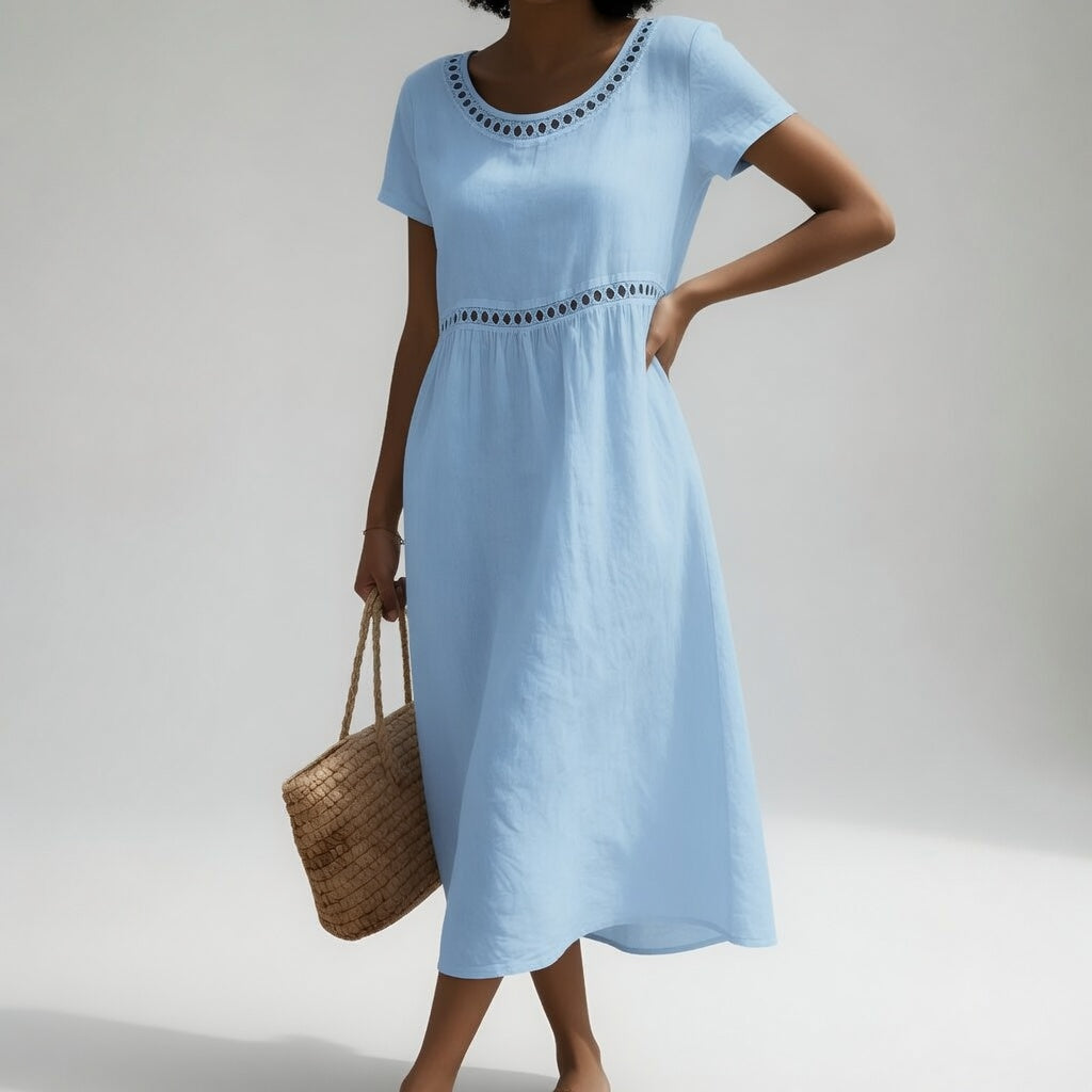 Judith – Linen Midi Dress with Lace Trim