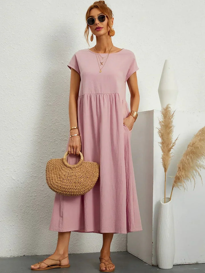Nora – Relaxed Babydoll Midi Dress with Pockets