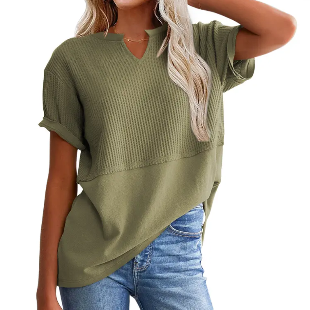 Gracie – Cosy Waffle Knit V-Neck Top