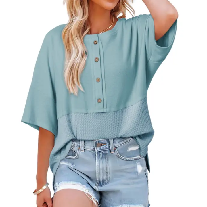 Eileen – Relaxed Waffle Knit Button Blouse