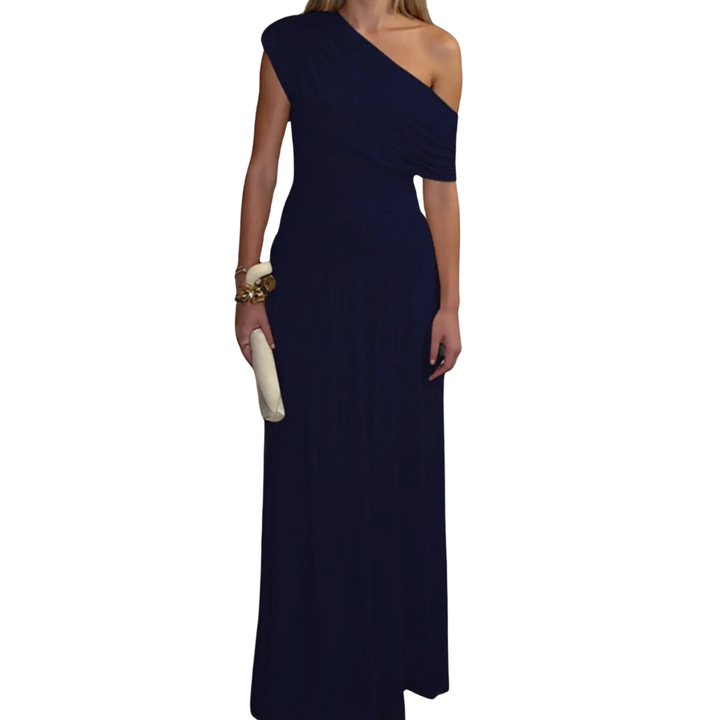 Lynda – Asymmetric Pleated Midi Dress