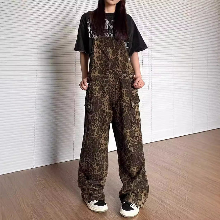 Cheryl – Vintage Leopard Wide Leg Overall Jumpsuit