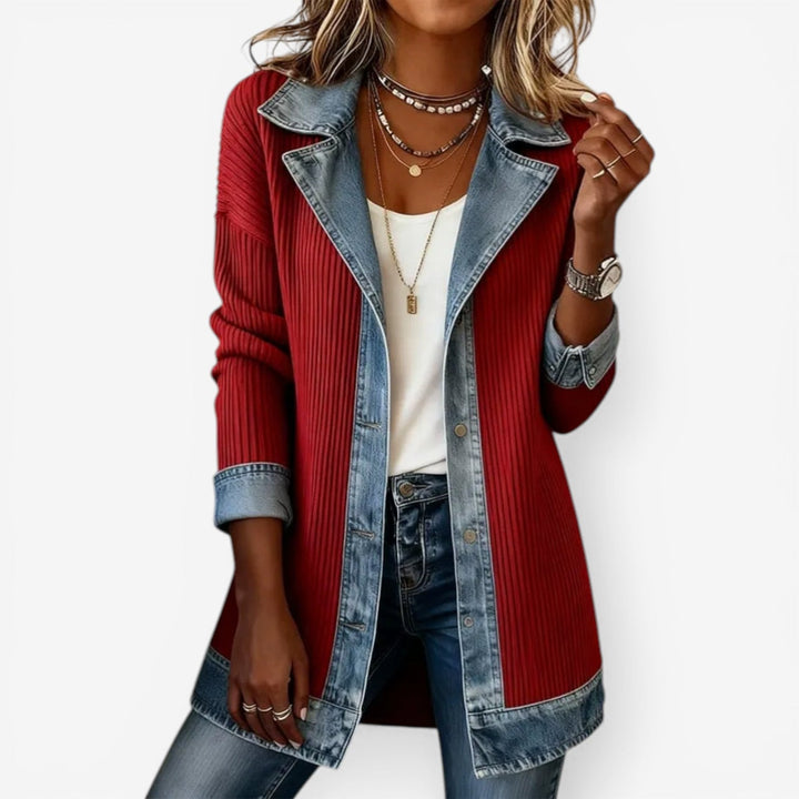Sylvie – Mixed Media Denim Trim Knit Jacket