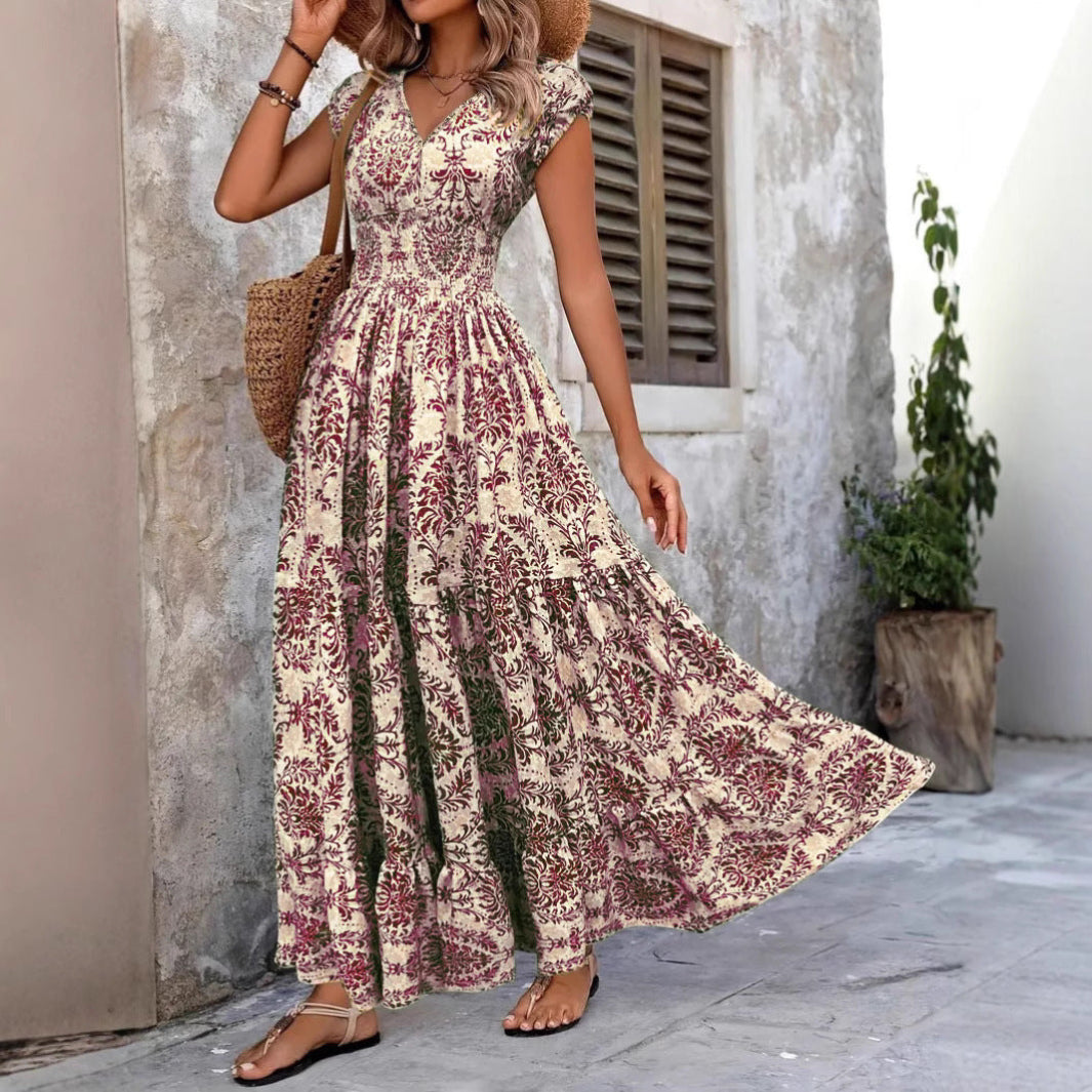 Sonia – Chic Summer V-Neck Shirred Boho Dress