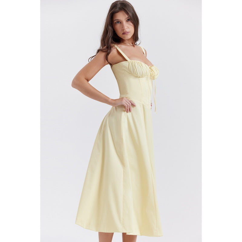 Isobel – Casual Lace-Up Square Neck Midi Dress