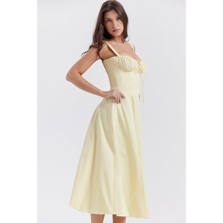 Isobel – Casual Lace-Up Square Neck Midi Dress