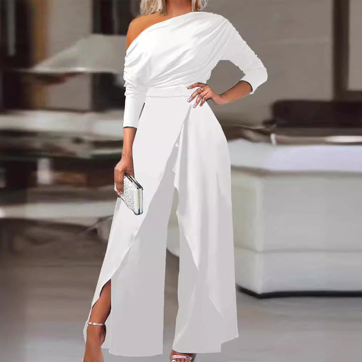Isobel – Elegant Ruched Wrap Split Hem Jumpsuit