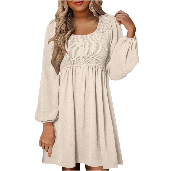 Nancy – Casual Smocked Empire Waist A-Line Dress with Button-Up Detail