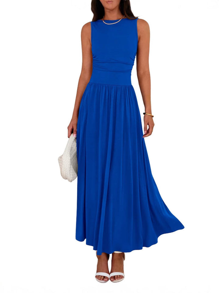 Cynthia – Chic Sleeveless Ruched High-Waisted Maxi Dress