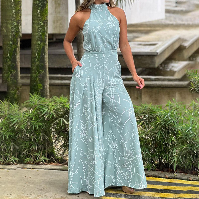 Cheryl – Elegant Wide Leg Neck Tie Sleeveless Summer Jumpsuit