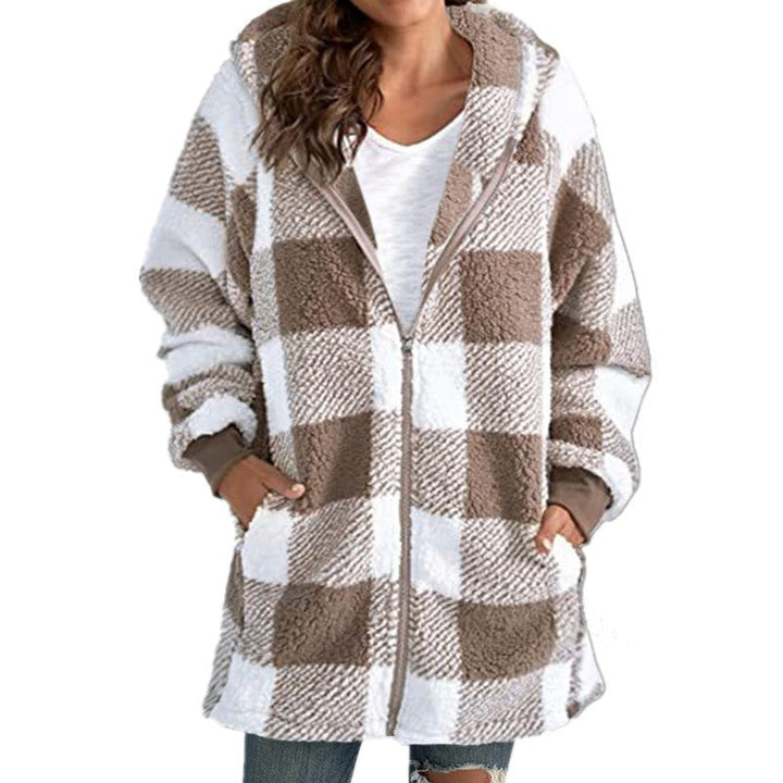 Arabella – Plaid Fleece Long Sleeve Hooded Coat