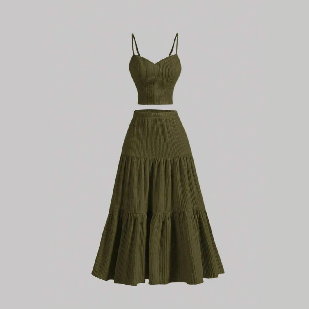 Nancy – Comfy Sleeveless Crop Top and A-Line Skirt Set