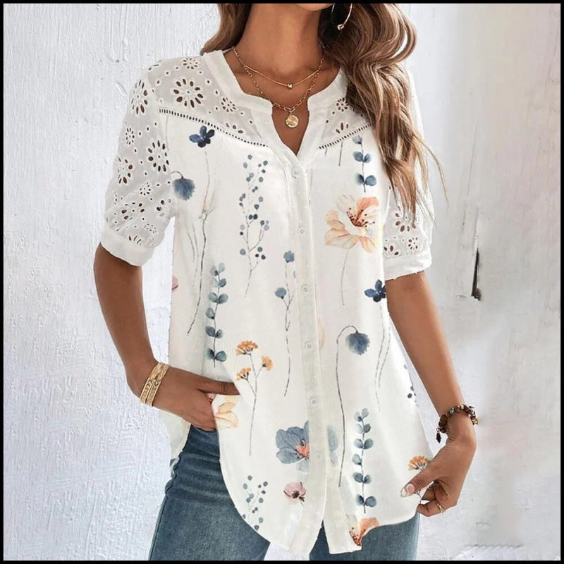 Nancy – Casual Lace Printed Blouse