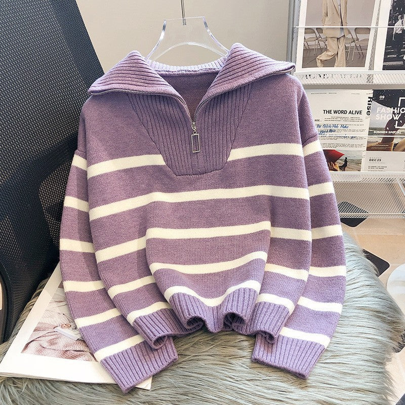 Tiana – Chic Striped Long Sleeve Collared Top