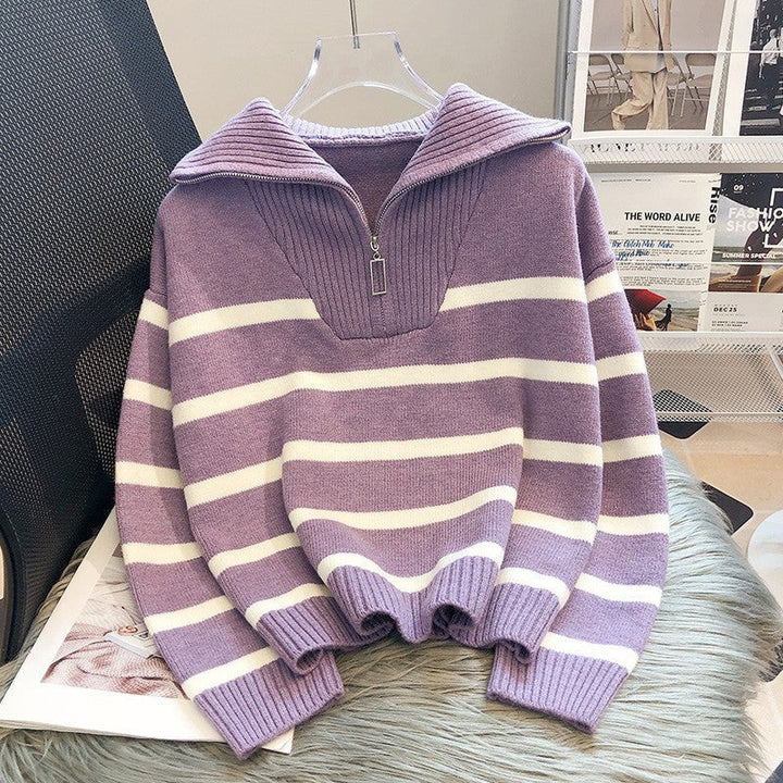 Tiana – Chic Striped Long Sleeve Collared Top