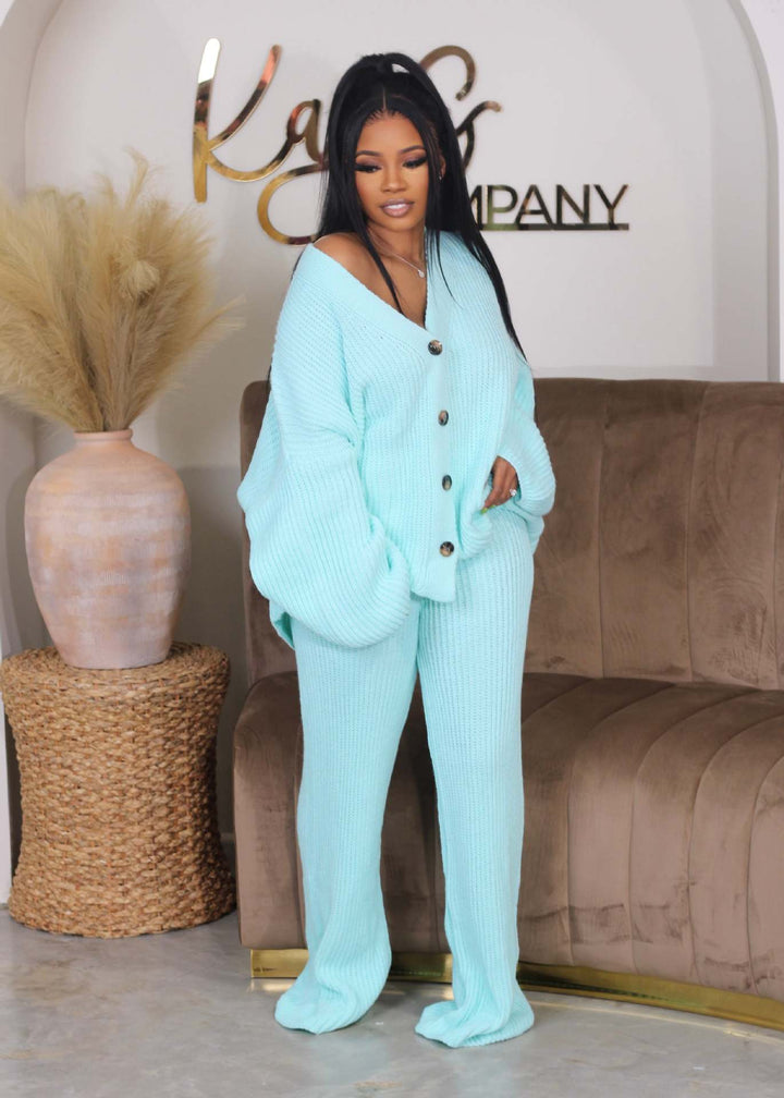 Amika – Casual V-Neck Cardigan and Wide Leg Pants Set