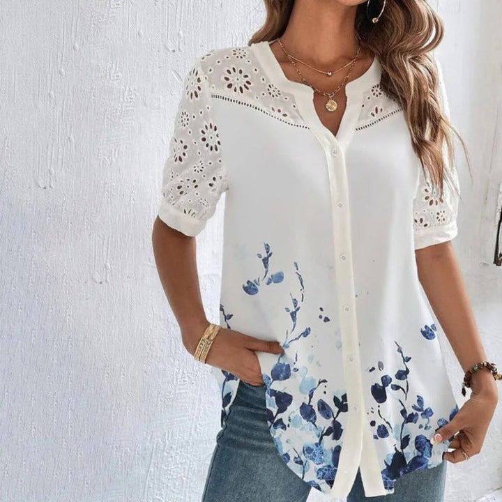 Nancy – Casual Lace Printed Blouse