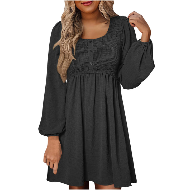 Nancy – Casual Smocked Empire Waist A-Line Dress with Button-Up Detail